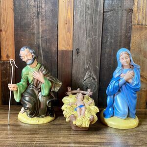 Vintage Nativity Set 1984 Hand Painted Ceramic Holy Family 9” Set of 3 Christmas